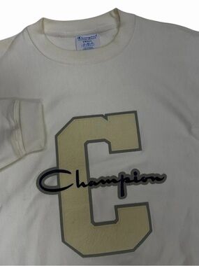 Champion Sweatshirt Mens Small White Reverse Weave C Logo Crew Heavy Vtg 90s